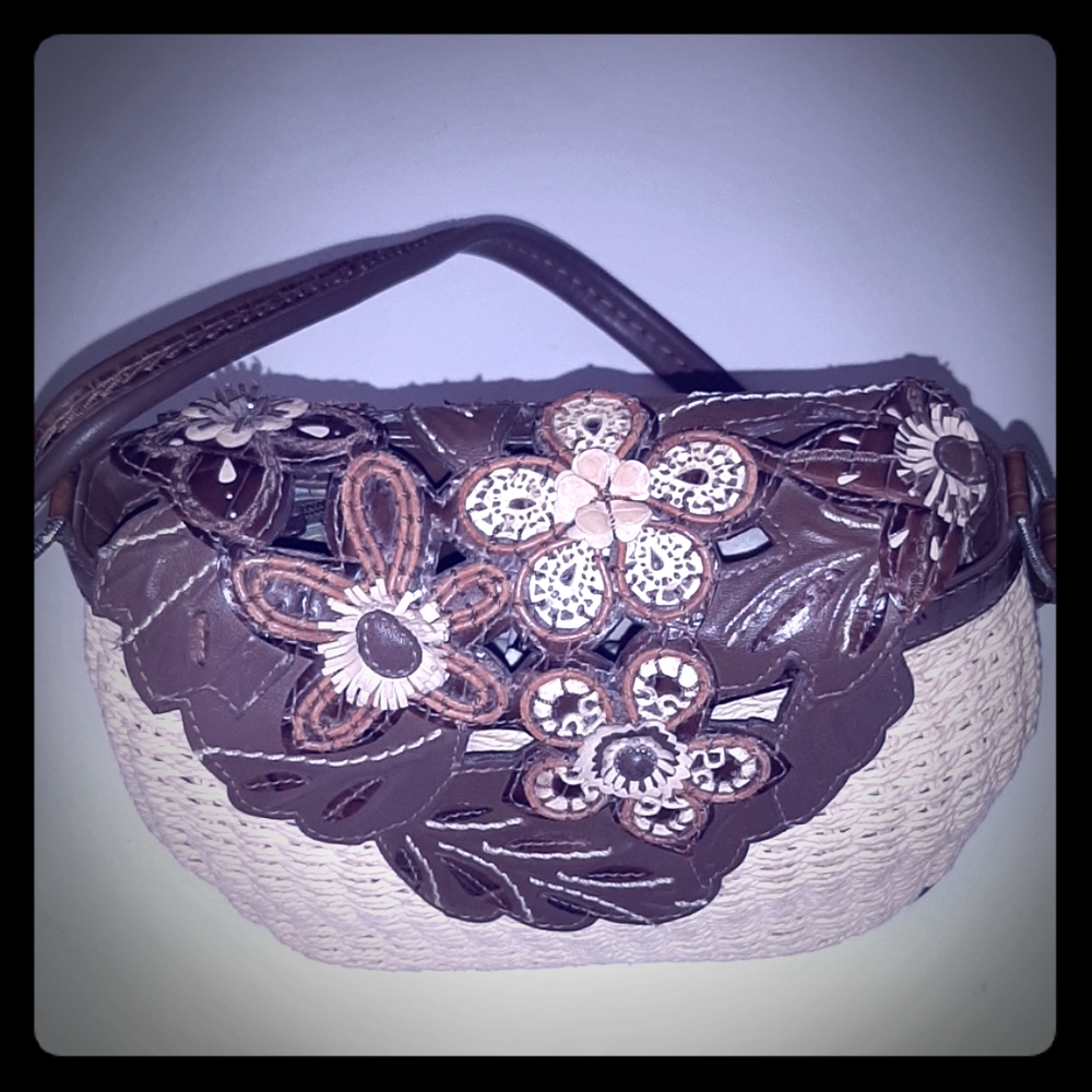 BRIGHTON VINTAGE  LEATHER & JUTE HANDBAG